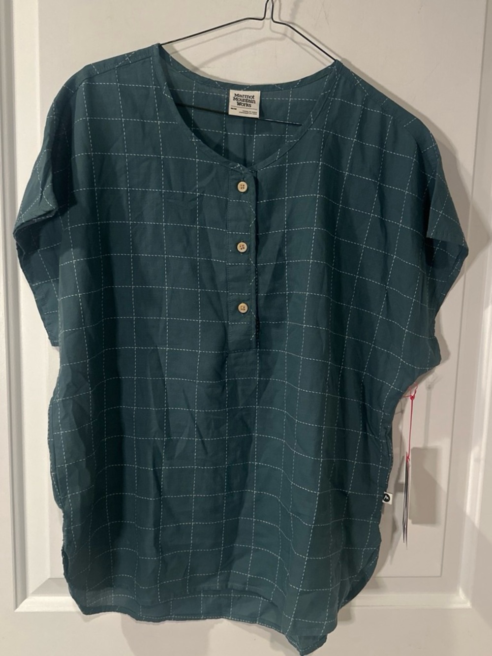 Marmot Teal Grid Button-Front Long Sleeve Tee
